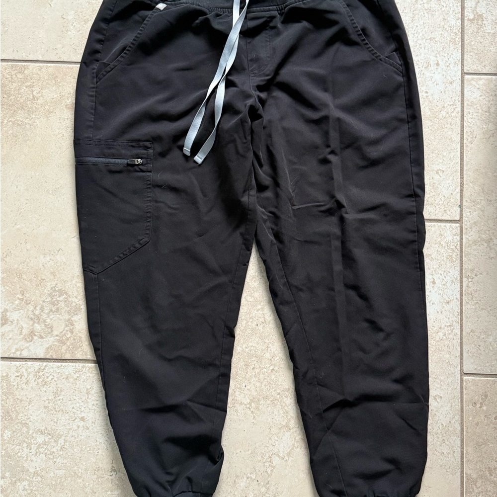 Figs Black Jogger Pants with Gray Drawstring